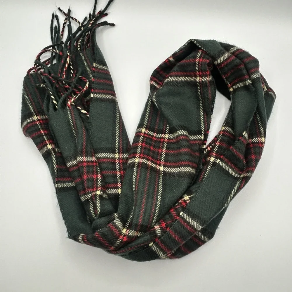 Vintage Christian Dior Monsieur Scarf Green Tartan Plaid Made Japan Fringe